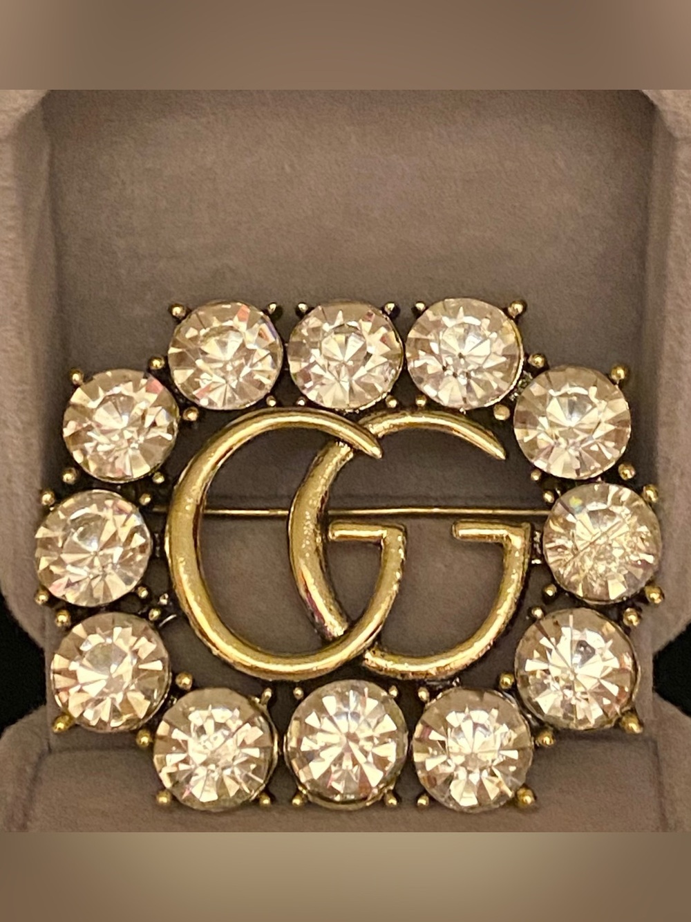 Fashion Jewelry Gold Double G Crystal Luxury Brooch